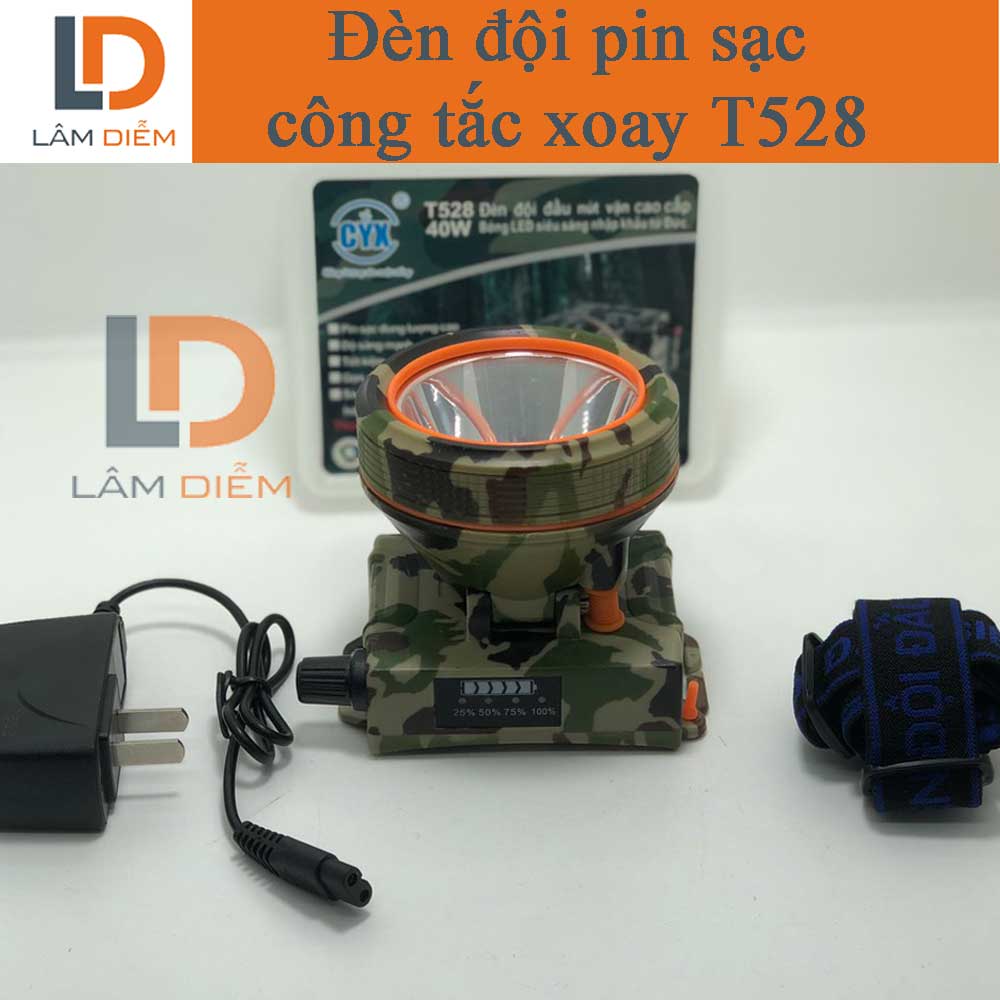 Đèn pin đội đầu công tắc xoay siêu sáng hiển thị phần trăm pin T528