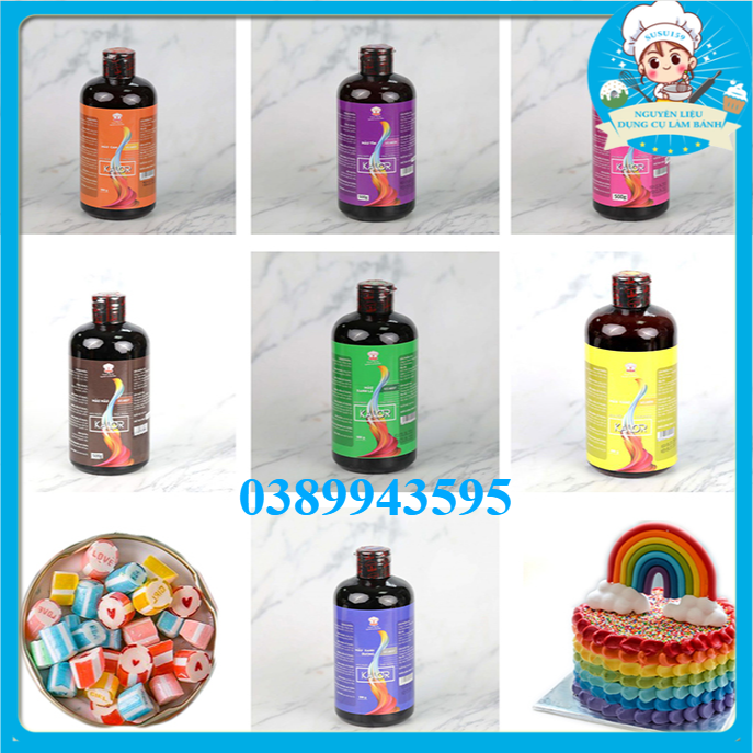 Màu nước thực phẩm màu kalor chai 500gr dùng tạo mầu cho các loại thực phẩm,bánh,kem sản phẩm an toàn chất lượng vệ sinh