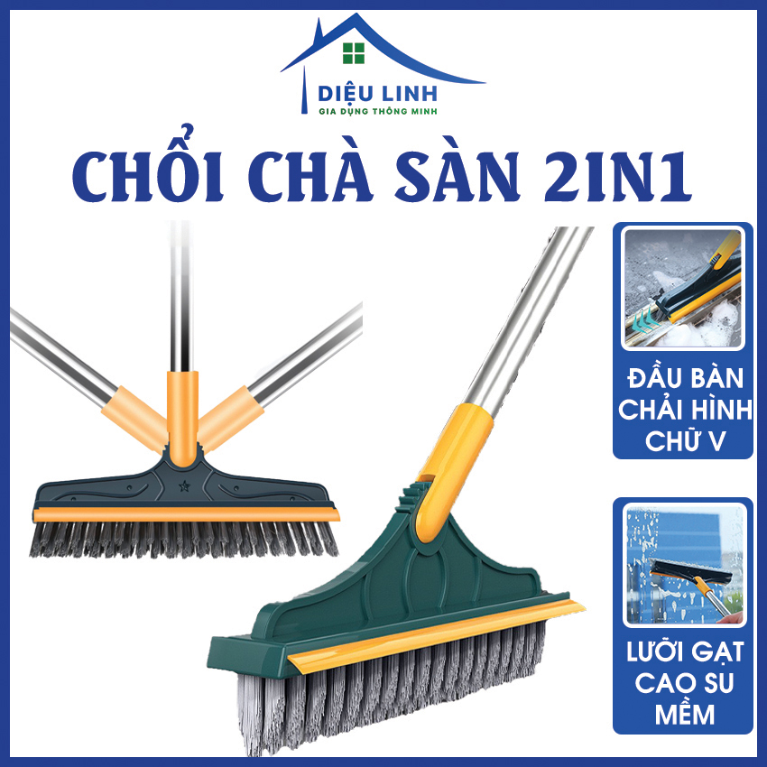 Chổi chà sàn nhà tắm thông minh 2 trong 1 Cây chà sàn nhà tắm thiết kế đầu gạt nước và đầu chổi xoay 120 độ quét nhà siêu sạch mọi góc bẩn dieulinhshop