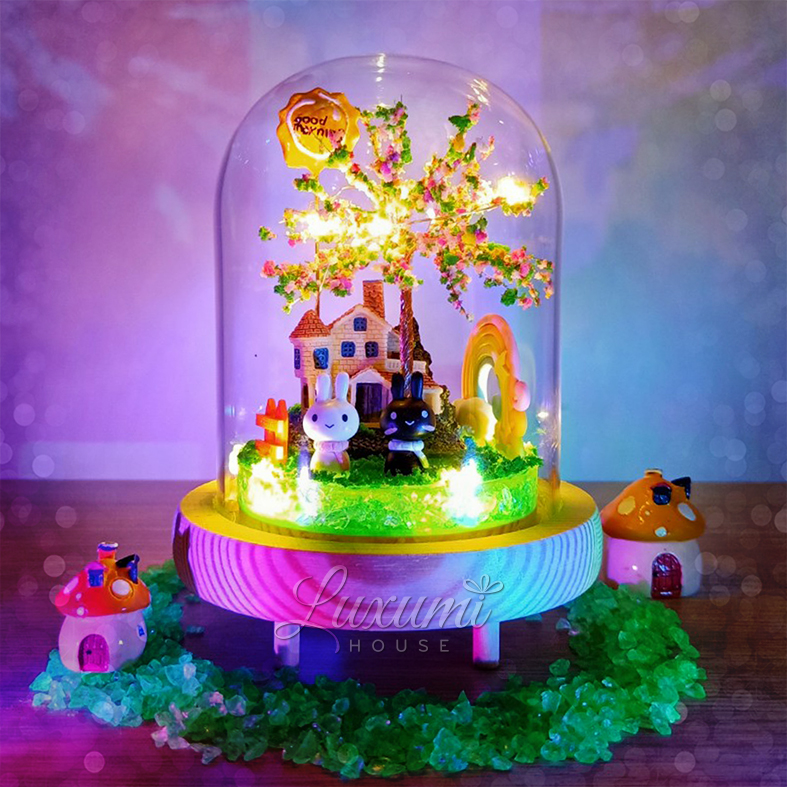 Lồng thủy tinh trang trí Thỏ có đèn LED phát sáng - Quà tặng sinh nhật - Quà tặng bạn gái - Quà tặng handmade - Quà tặng người yêu - Quà lưu niệm - Quà tặng bạn gái - Quà tặng độc đáo - Quà tặng sáng tạo