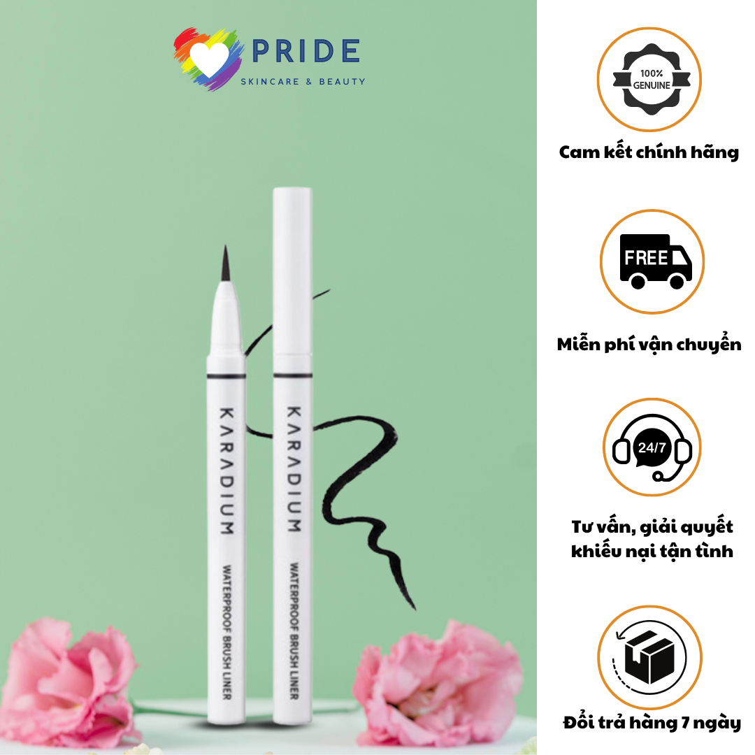Kẻ Mắt Karadium - Bút Dạ Nước - Waterproof Brush Liner Black Lâu Trôi Đầu Mảnh