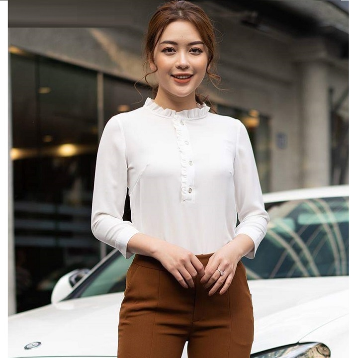 Áo sơ mi kiểu nữ công sở bèo cổ bèo ngực