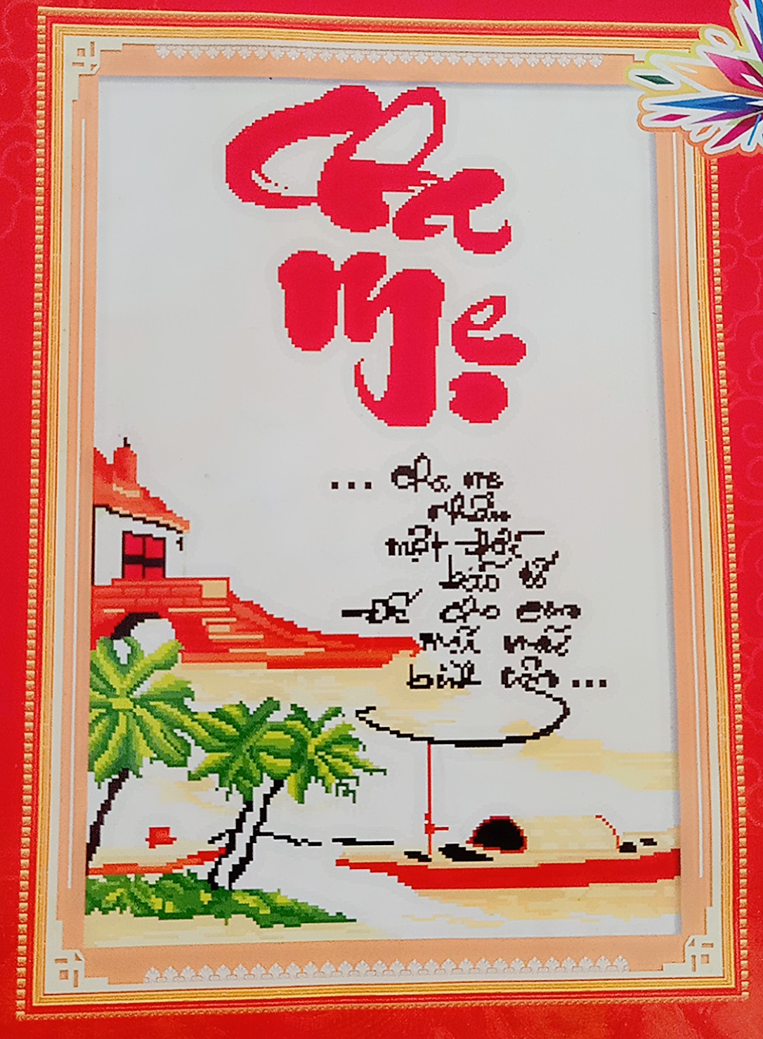 Xả lỗ tranh thêu kín Cha mẹ kích thước 46*66cm