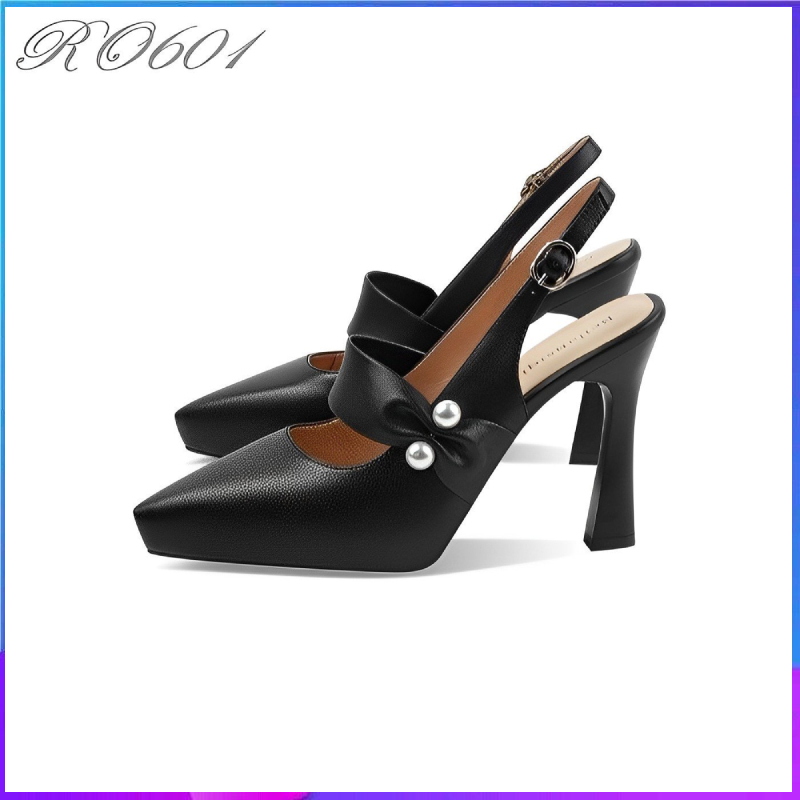 Giày sandal nữ cao gót 9cm hàng hiệu rosata hai màu đen trắng thời trang hàn quốc ro601