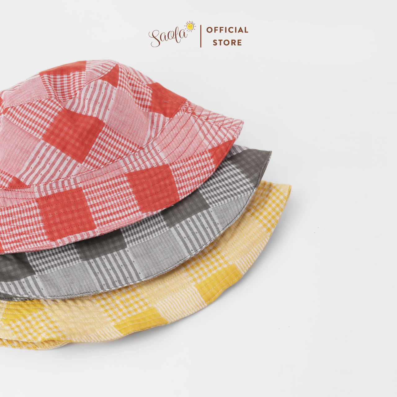 Nón bucket vải cotton họa tiết caro phong cách hàn quốc cho bé - natsumi bucket hat - saola kids clothing