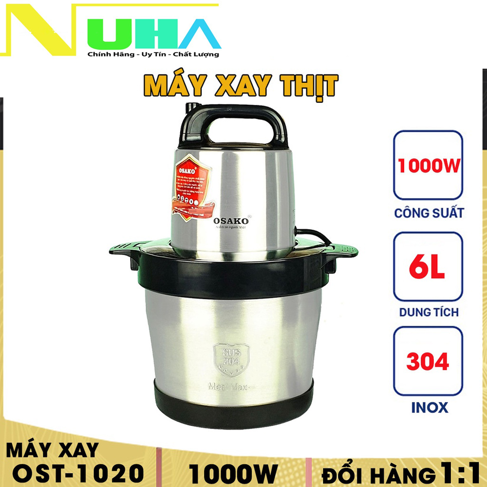 Máy xay thịt công suất lớn 1000W cối inox 6L Osako OST-1020 rơ le ngắt nhiệt khi quá tải có linh kiện thay thế