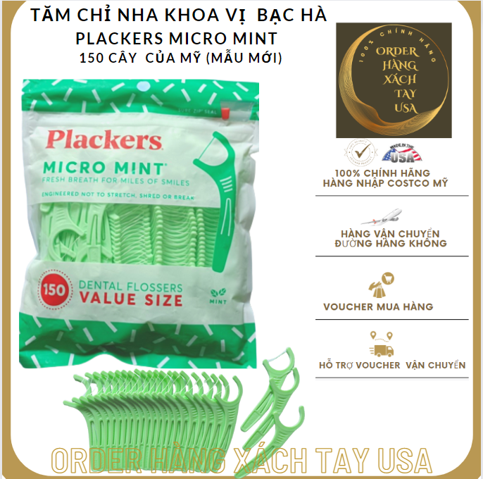 Tăm chỉ nha khoa Plackers Micro Mint Mỹ Mẫu mới