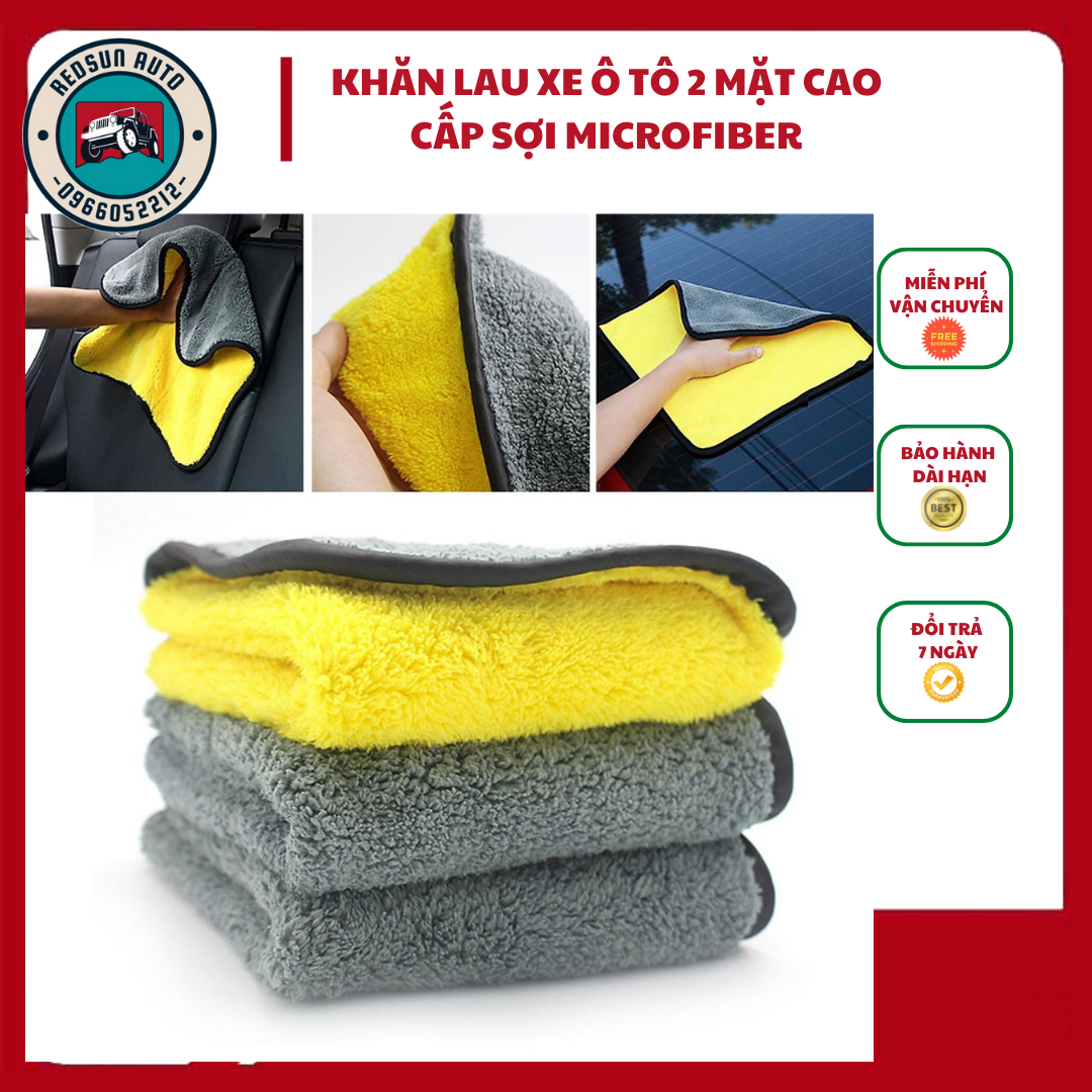 Loại xịn khăn lau xe ô tô 2 mặt cao cấp sợi microfiber siêu mềm, siêu thấm hút