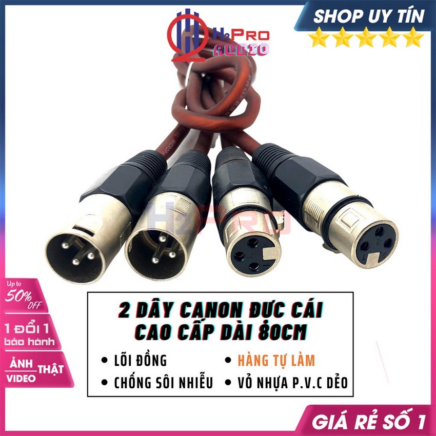 2 dây canon 2 đầu đực cái cao cấp dài 80cm chống sôi nhiễu, 2 sợi canon đực cái cắm đẩy vào vang,...-h2pro audio