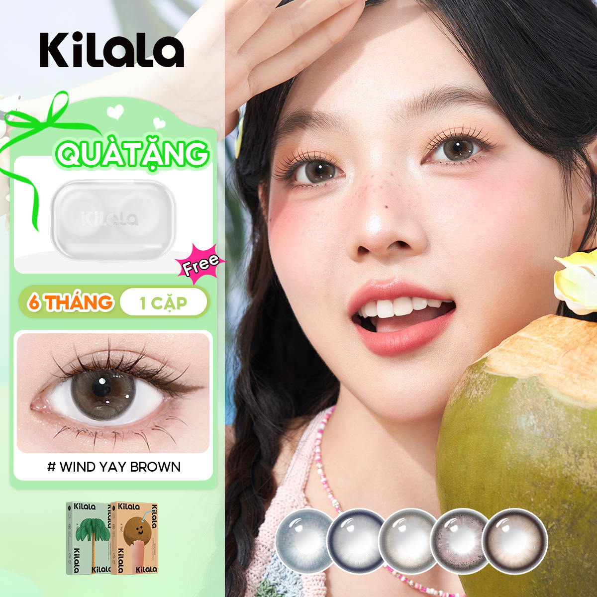 Kilala Kính áp tròng nâu tự nhiên 6 tháng Wind Yay Brown/Yay Grove Grey/Race Yay Brown DIA 14.2mm Kính áp tròng cận nâu lens nâu có độ (0-8) 1 cặp