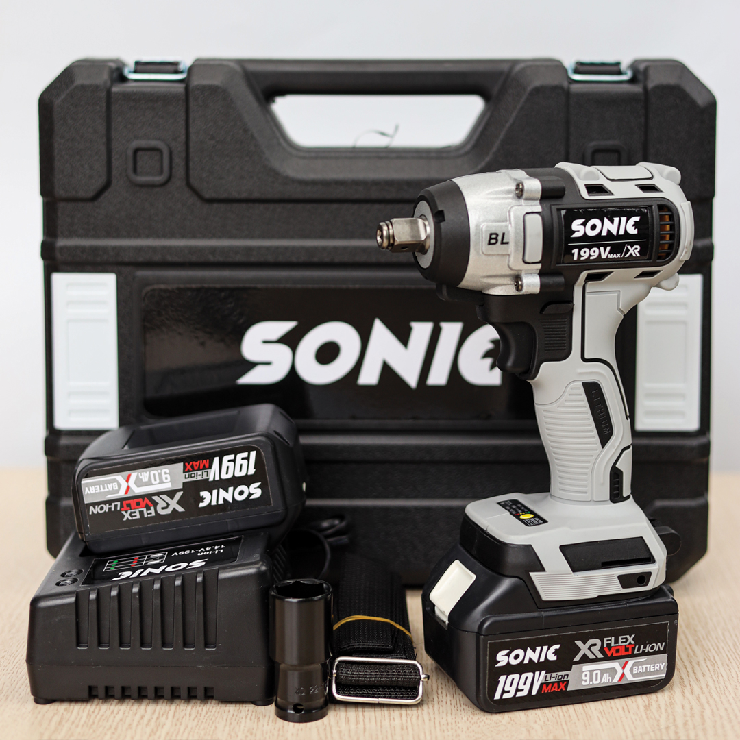 Máy Siết Bulong BULONG SONIC SN-IW380N ĐEN - Động Cơ Không Chổi Than, 100% Lõi Đồng, Mở Ốc Ô Tô Tải Dễ Dàng, Pin 10 Cell
