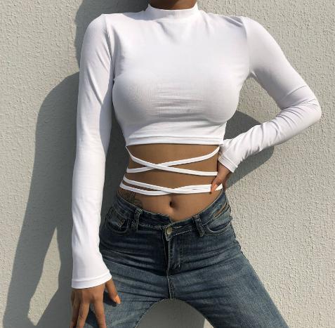 Áo Croptop Body Dài Tay Đan Dây Bụng