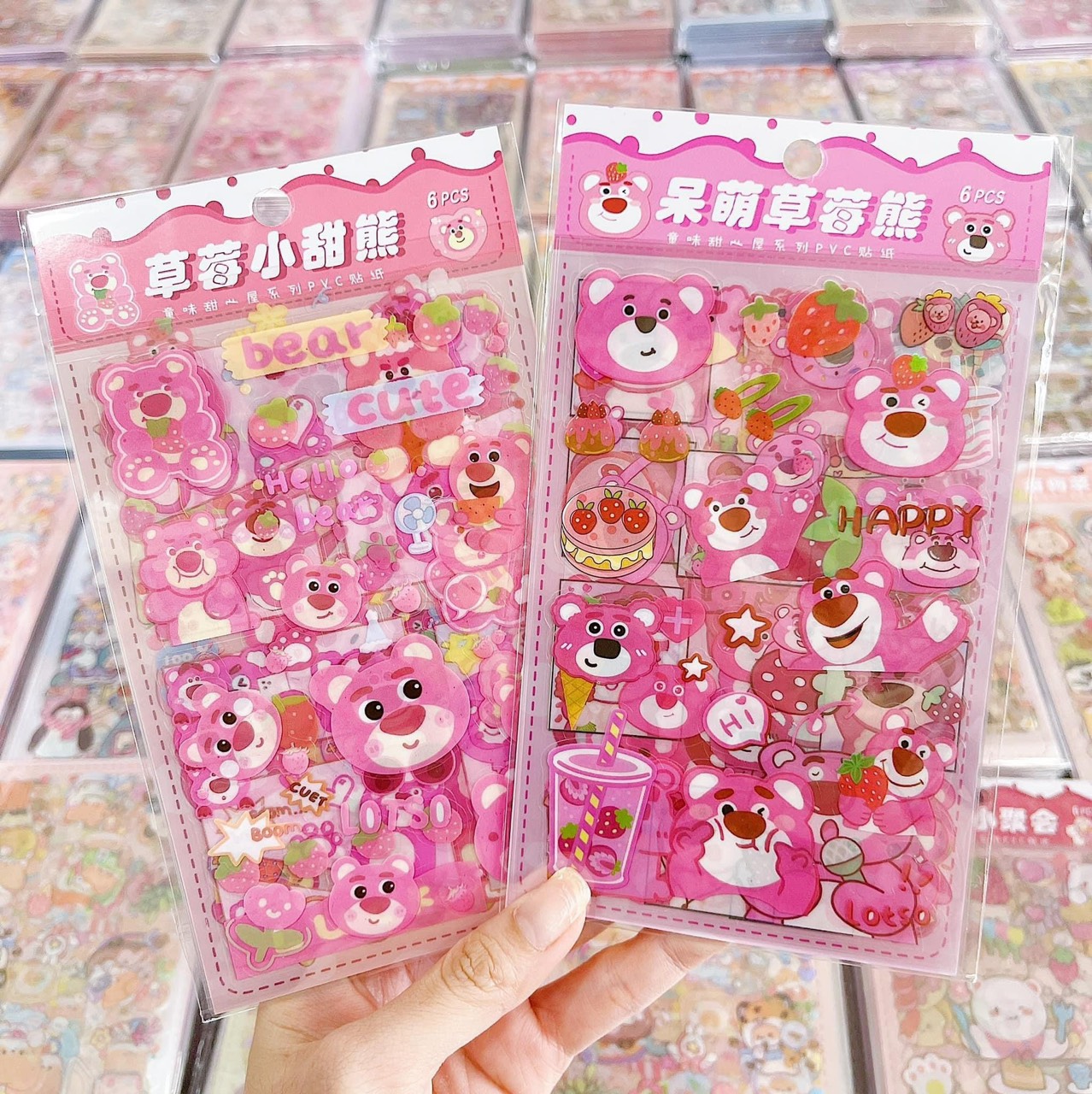 Set 6 tấm hình dán sticker gấu dâu siêu hot dễ thương