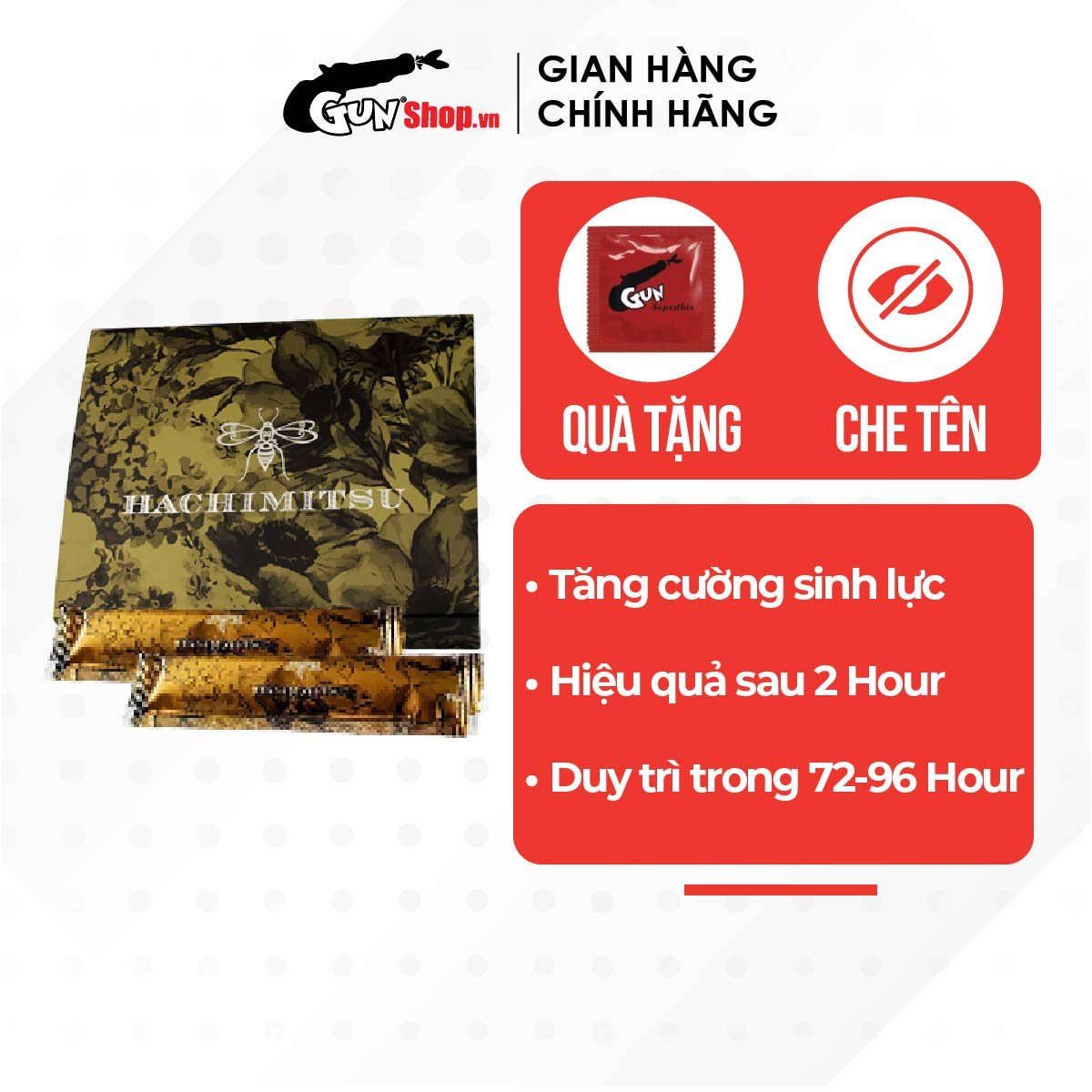 [Hộp 12 gói] Tinh chất mật ong tăng cường sức khoẻ nam giới Hachimitsu | Gói 20gr | GUNSHOP VIỆT NAM