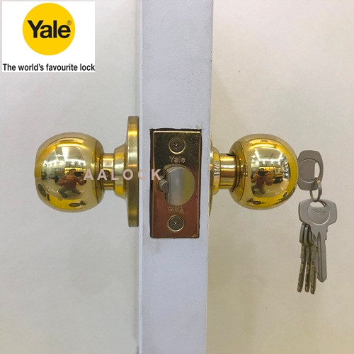 Khoá tay nắm tròn yale vca5247 us3 vàng đồng- khóa nắm tròn, khóa cửa phòng cao cấp- npp aalock