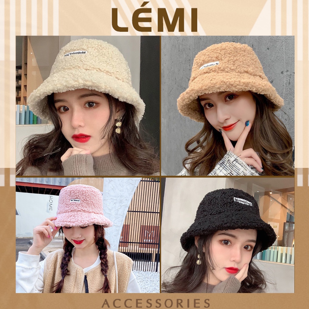 Mũ lông cừu Bucket cho nữ Lemi Mũ nón Bucket vành ngắn thời trang hót trend Mũ bucket nhiều màu dễ phối đồ