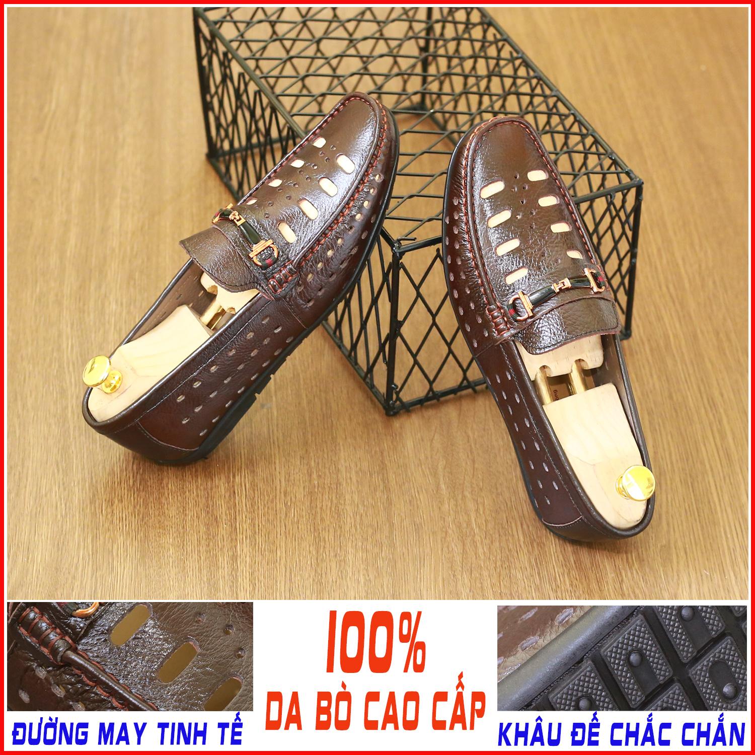 Giày lười, Giày lười đục lỗ da bò, Giày lười da nam cá tính mã D1 . Tặng kèm tất lửa khử mùi nano
