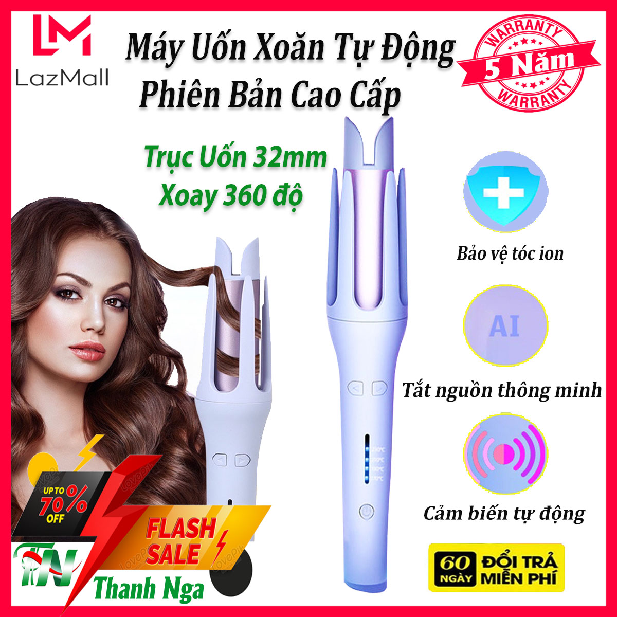  Máy làm tóc uốn xoăn tự động Kemei 2118 Máy uốn tóc lọn to trục 32mm xoay 360 độ không làm tổn thương tóc gợn sóng nước ion âm hàng chính hãng 
