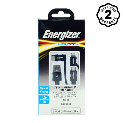 Cáp 3 in 1 energizer c13ubx3cf black