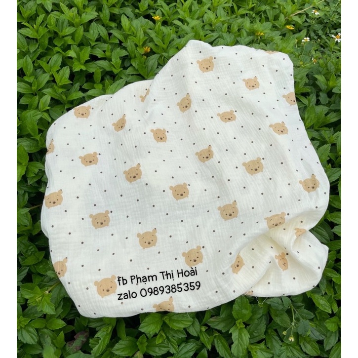 Vải xô muslin gấu pooh siêu hot may đồ bộ và chăn gối,khăn tắm cho bé