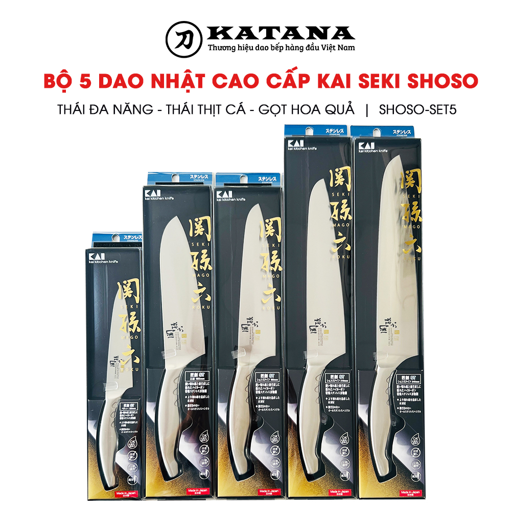 Bộ 5 dao nhật cao cấp kai shoso - thái đa năng - thái thịt cá - gọt hoa quả shoso-set5