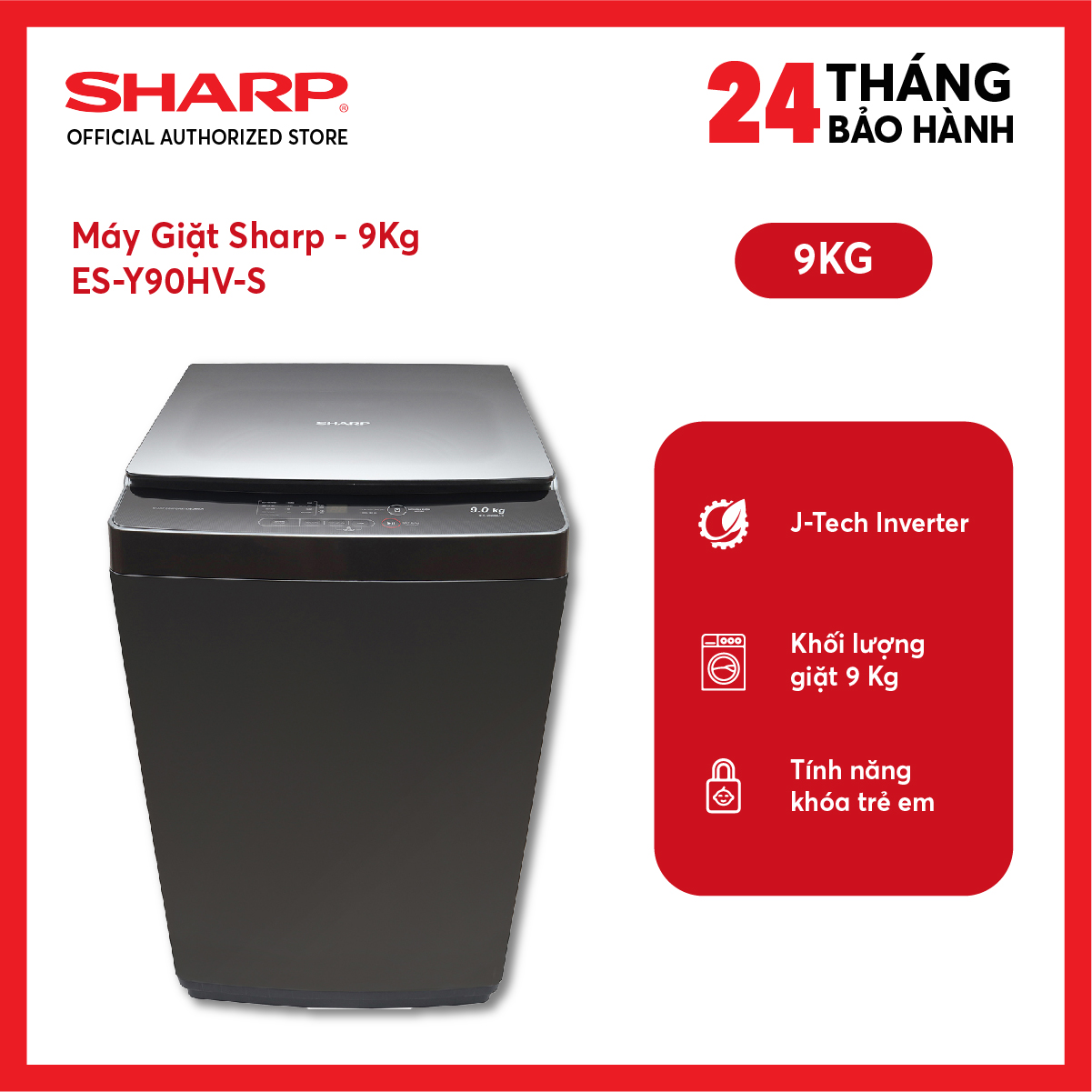 [FreeSHIP COD + Lắp Hà Nội] Máy giặt Sharp ES-Y90HV-S 9Kg Inverter