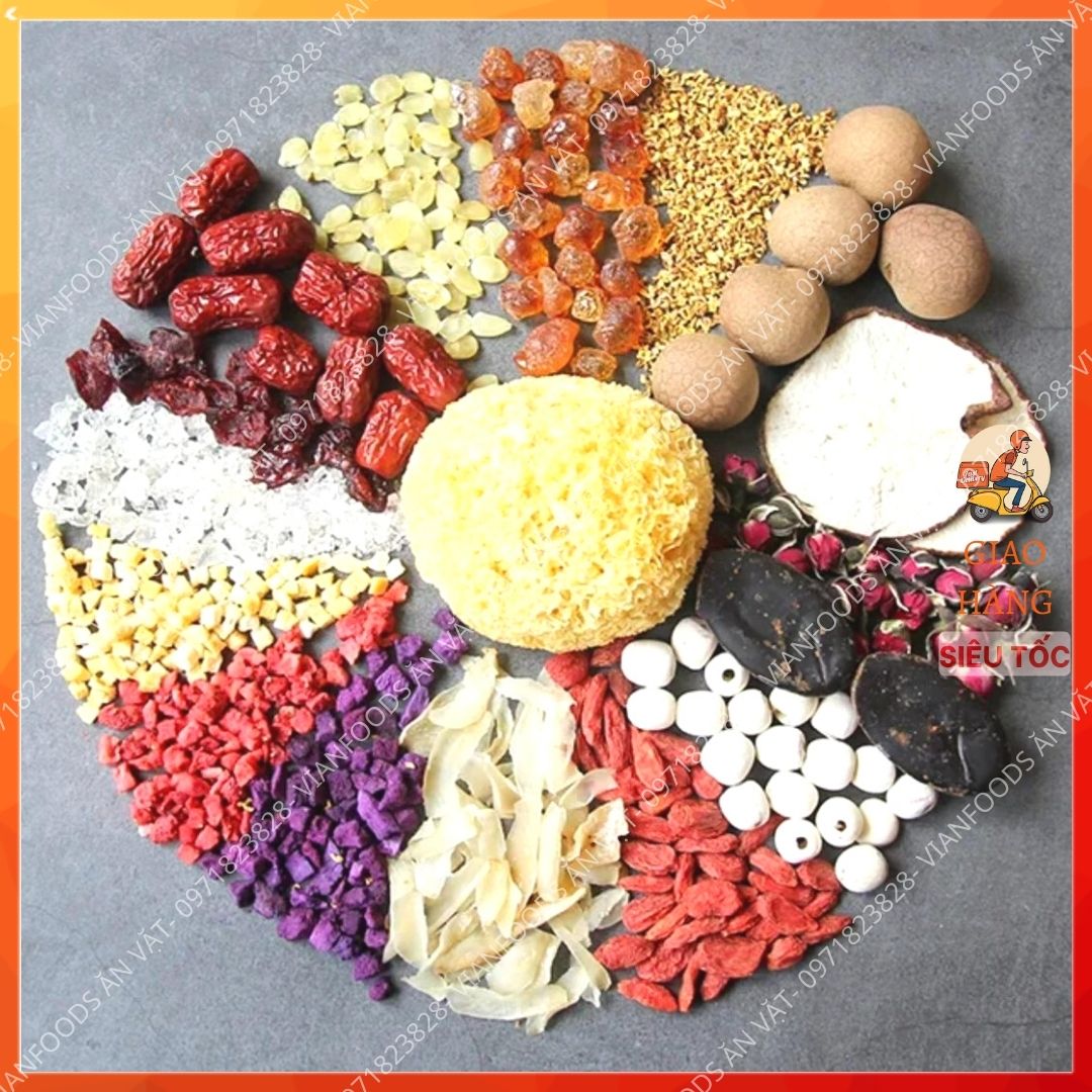 Set nguyên liệu nấu chè dưỡng nhan 18 vị 500g có đông trùng hạ thảo, saffaron và quế hoa