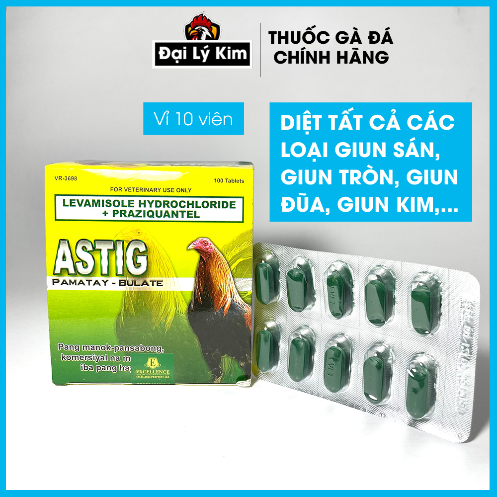 Thuốc xổ giun cho gà đá Astig, vĩ 10 viên, nhập khẩu chính hãng Philippines + tẩy giun cho gà, thuốc tẩy giun gà, thuốc sổ giun cho gà đá