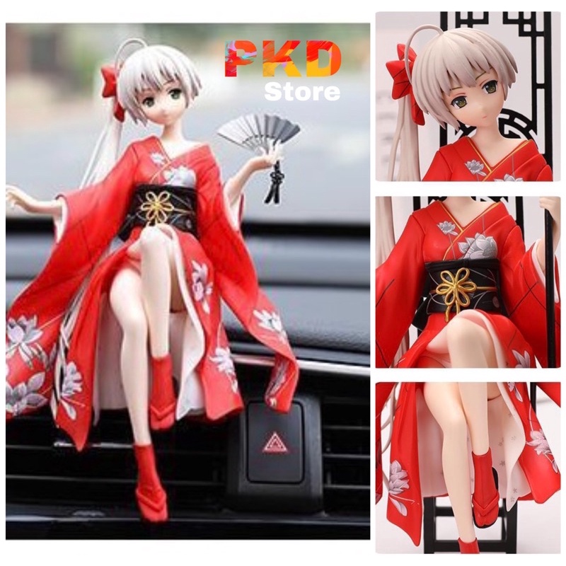 Trang trí nội thất ô tô Kimono cầm quạt, kiếm