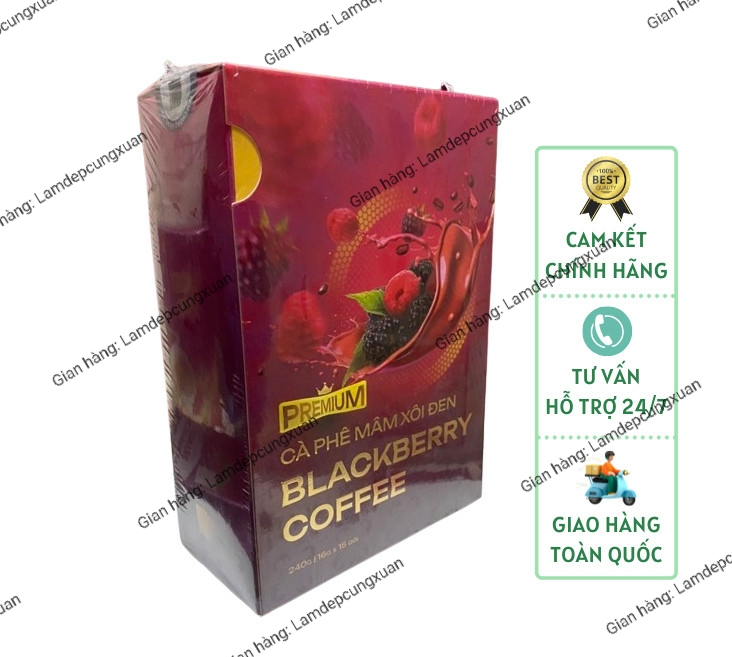 [Giao Hỏa tốc] Cà phê giảm cân mâm xôi đen blackberry coffee - chính hãng có tem lớp bạc check qr code - hộp 15 gói