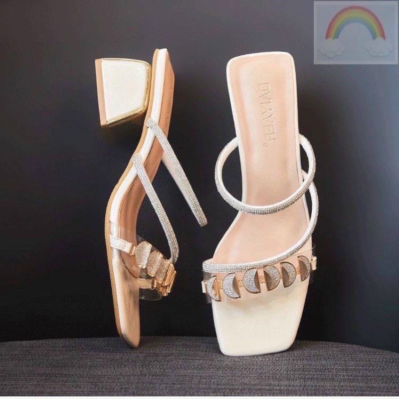 Giày/guốc cao gót vuông 5p quai trong kết khóa dây xoàn chéo hông - G02