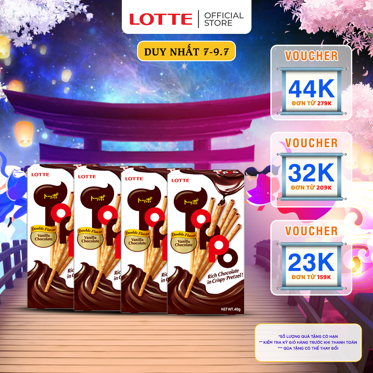 Combo 4 Gói Bánh que Toppo nhân socola hương vani 40g