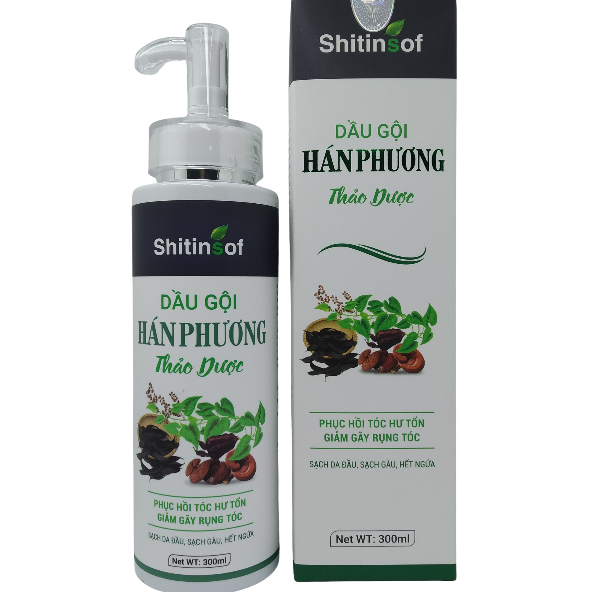 Shitinsof Dầu gội Hán Phương thảo dược chai vòi 300ml - Làm sạch tóc và da đầu, ngăn ngừa gàu, giúp sạch gàu, giảm ngứa da đầu