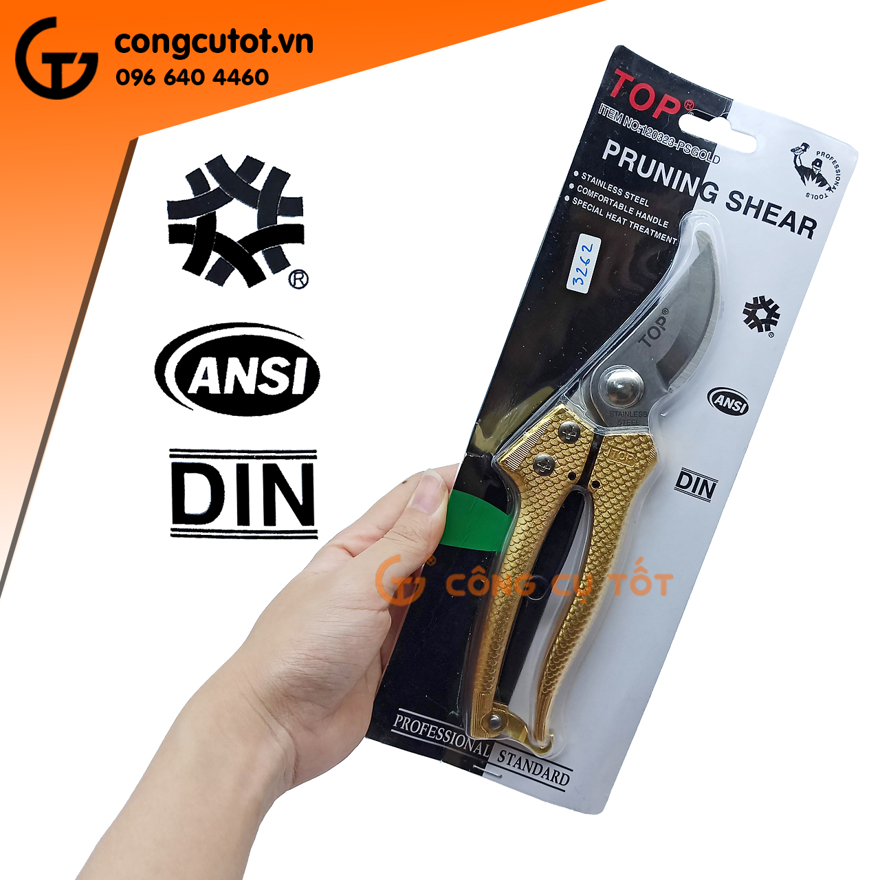 Kéo cắt cành cán vảy cá vàng top 120323-psgold đài loan