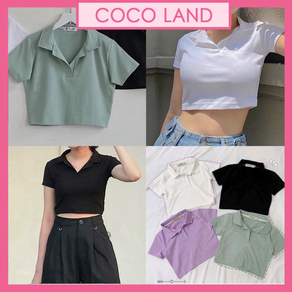 Áo polo croptop nữ chất zip co giãn kiểu dáng hàn quốc thanh lịch A396 coco land deal xịn, chất xịn giá tốt