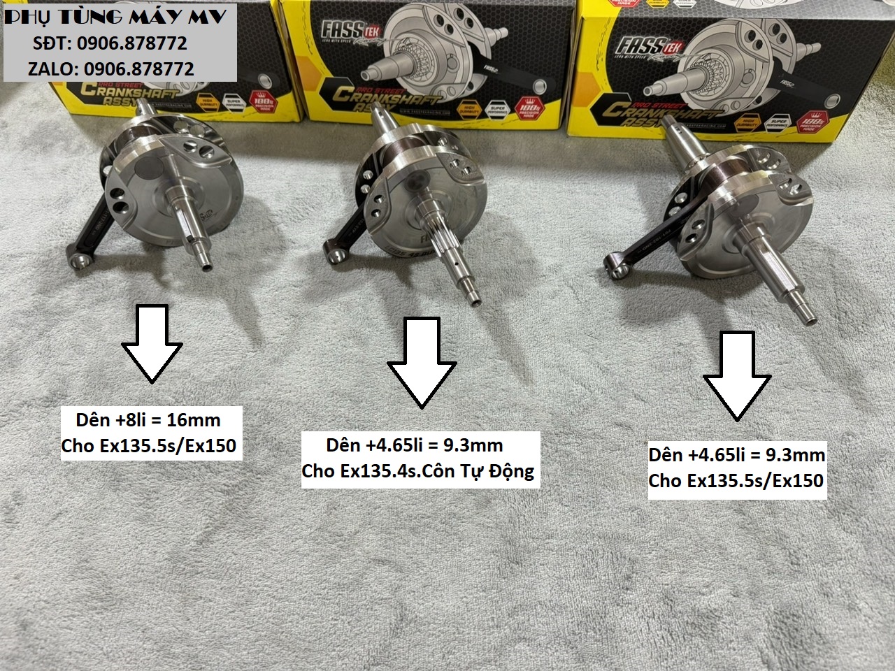 Dên fasstek đủ size +4.65li/+8li dành cho xe ex135/150
