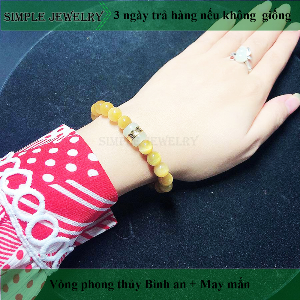 Vòng tay phong thủy, vòng tay vàng mix Lu thống ngọc trắng dát vàng mang lại may mắn, tài lộc và bình an phối với Nam nữ mệnh hợp Thổ, Kim