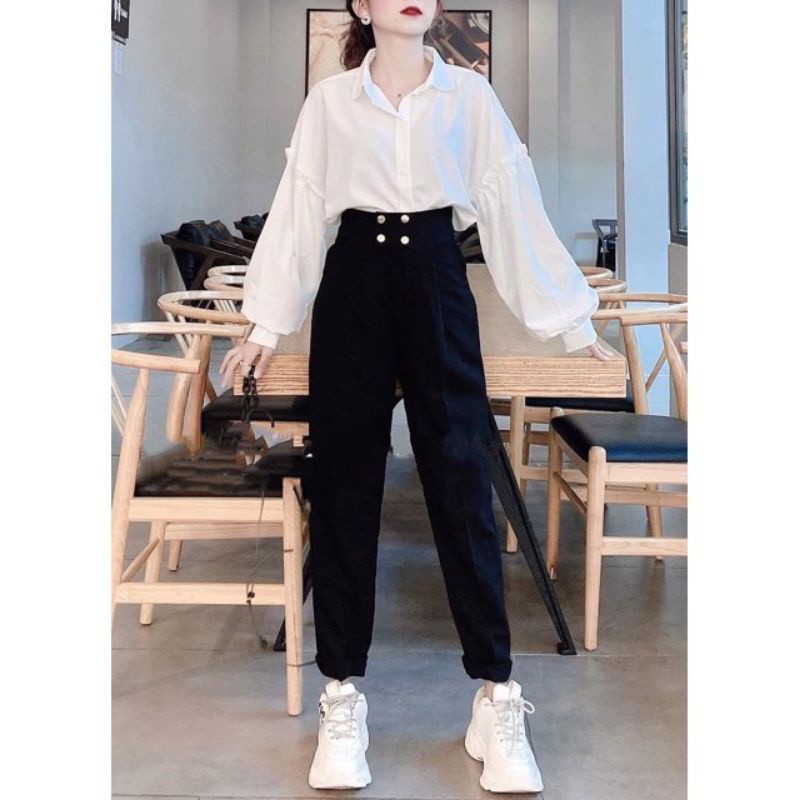 Quần baggy lưng siêu cao 4 cúc cạp 7 phân