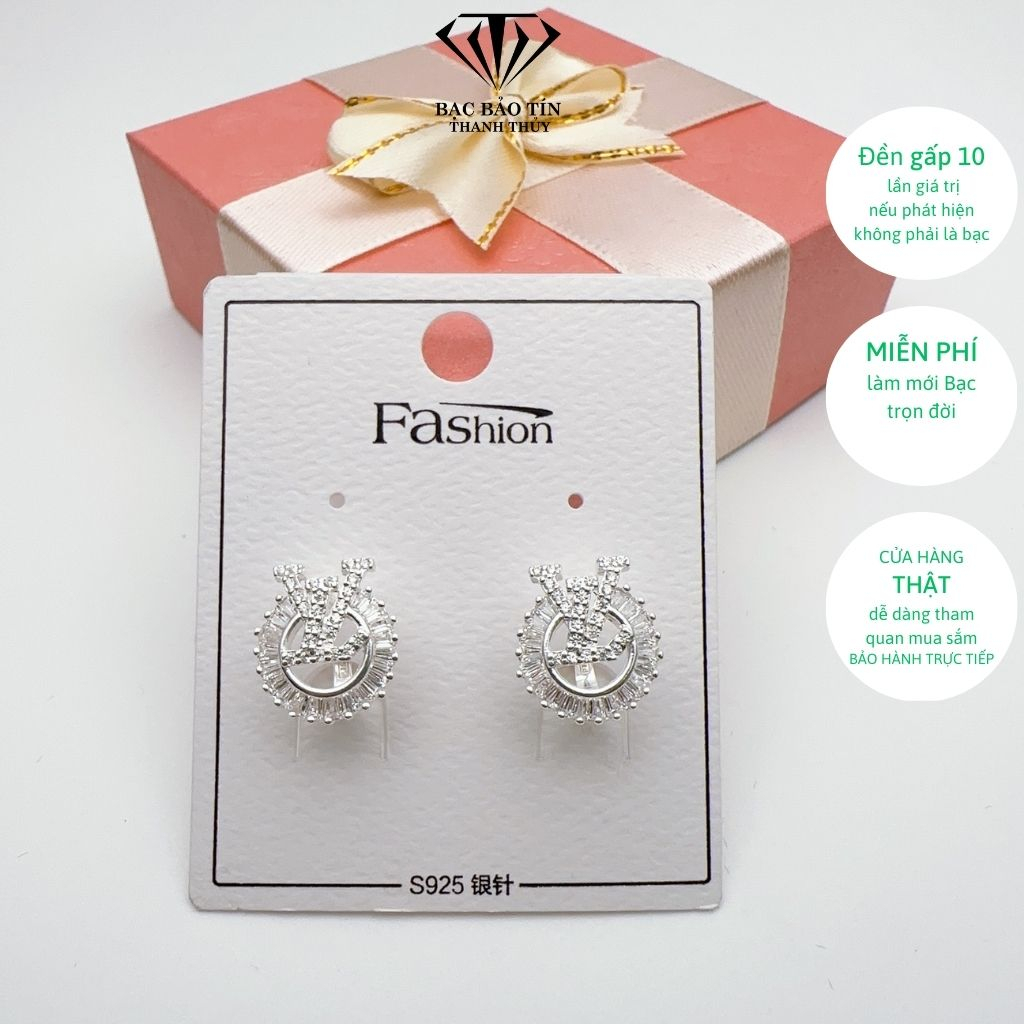 Bông tai bạc nữ cao cấp, chất liệu bạc 950 (95% bạc), bông tai gắn đá CUBIC ZIRCONIA sáng lấp lánh