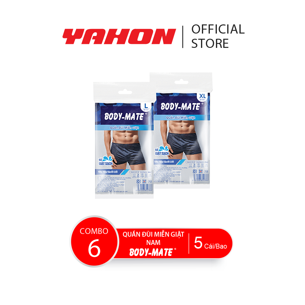 Combo 6 bao quần đùi miễn giặt body-mate nam, 3 cái/bao