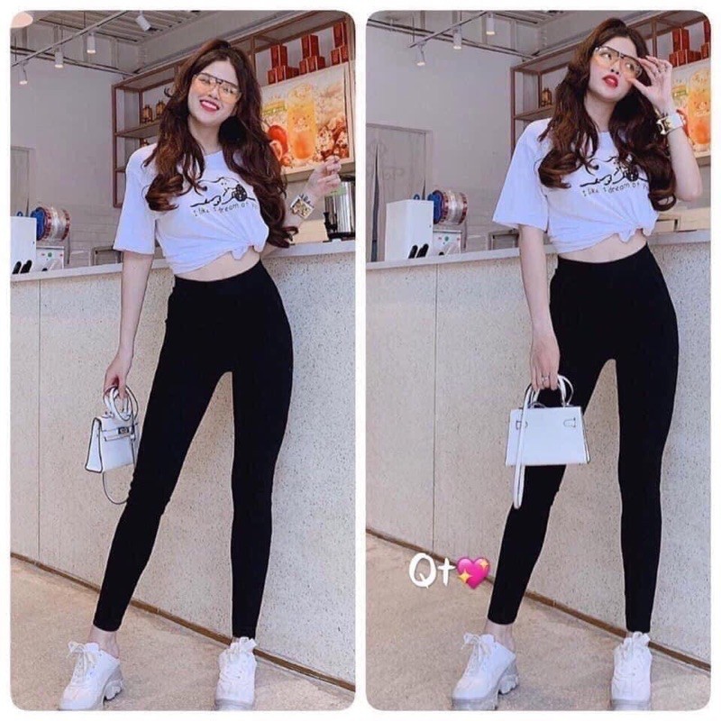 Quần legging cotton thái cuộn hồng from dài