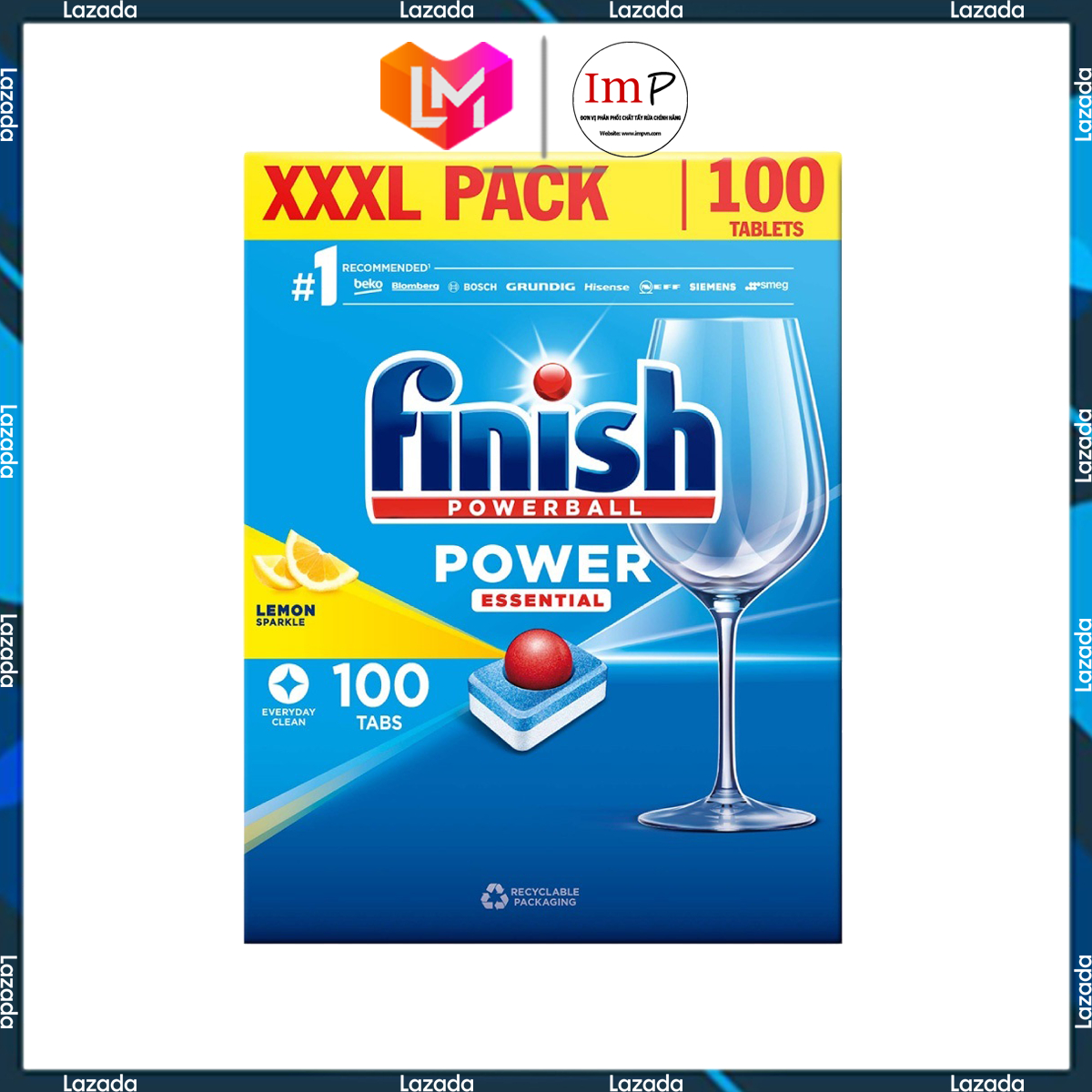 Viên rửa bát Finish Essential 6in1 100 viên hoặc Finish Classic hộp 90 viên - Hương chanh - Hàng chính hãng