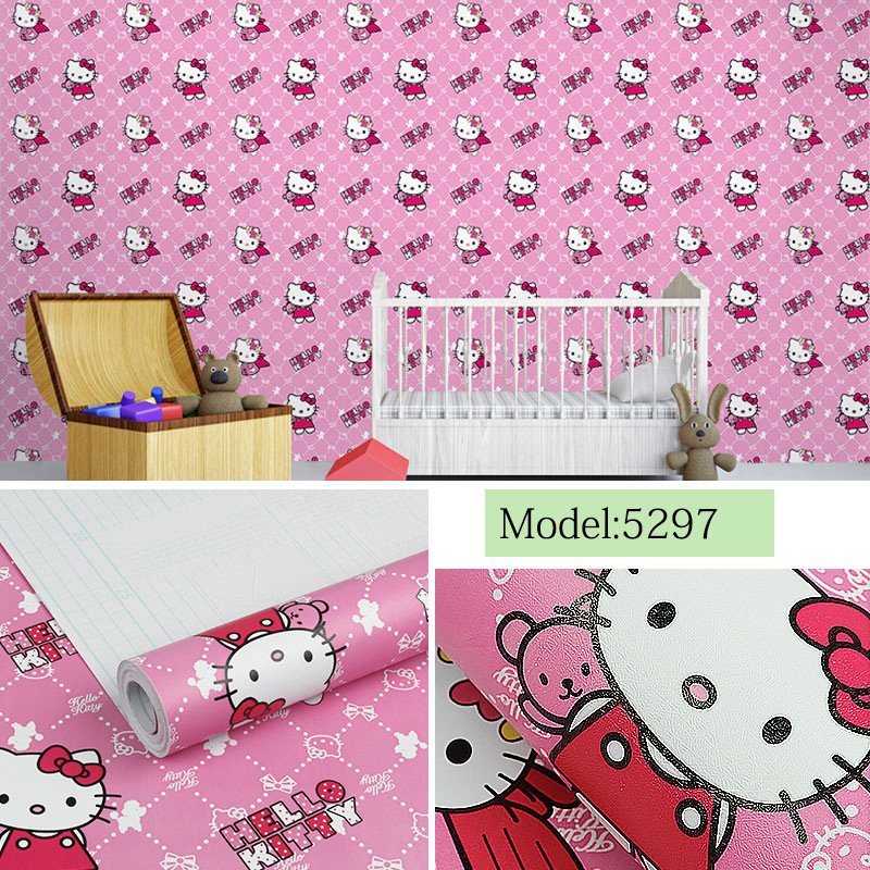 Giấy Dán Tường Sẵn Keo Kitty Hồng (10M x 45cm).