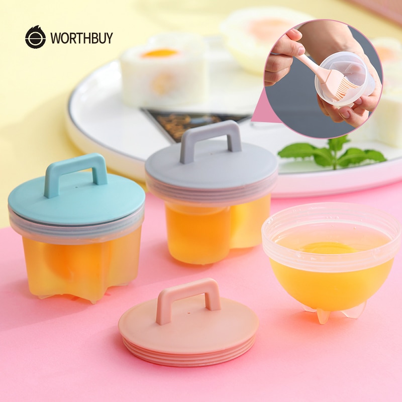 Khuôn hấp trứng làm bánh cho bé Worthbuy bộ 4 khuôn nhựa kèm chổi silicon quét dầu