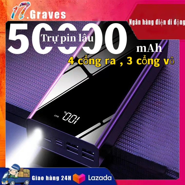[Giảm giá 40% ] Sạc Dự Phòng chất lượng cao PIN Polymer cao cấp 50000mAh, 4 cổng sạc đầu vào, 3 cổng sạc đầu ra, hỗ trợ sạc nhanh, màn hình LED hiển thị sắc nét ,Power bank tích hợp đèn pin,Dung lượng pin lớn