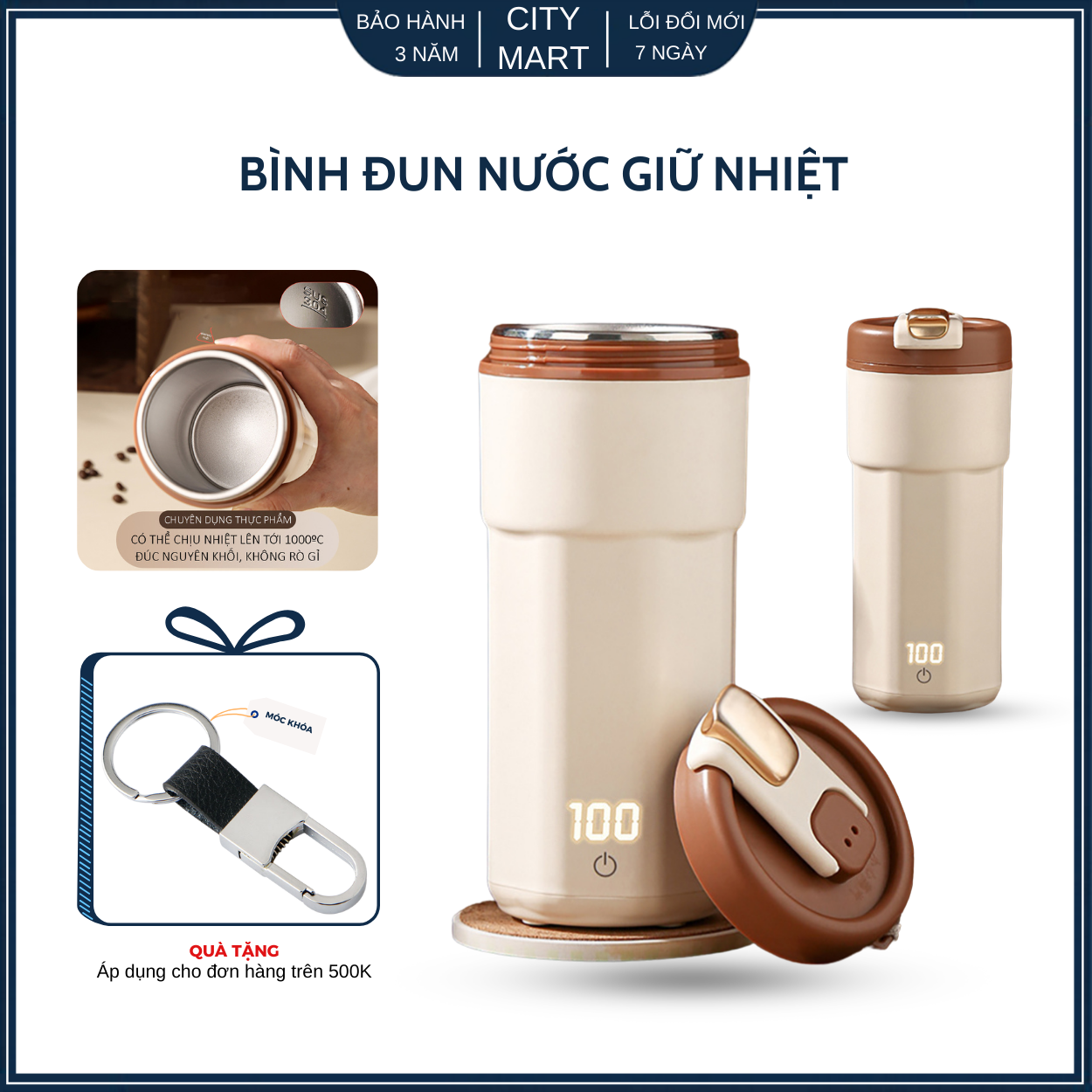 Bình đun nước giữ nhiệt hiển thị nhiêt độ Enrich Life 400ml Inox304 Công suất 300w 220V/50HZ Giá 534,100 Đồng*Miễn phí vận chuyển