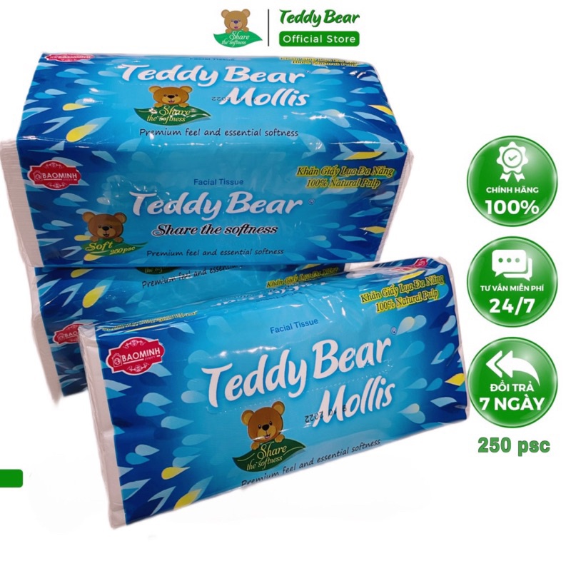 Giấy ăn rút lụa Teddy Bear Mollis Xanh 250t