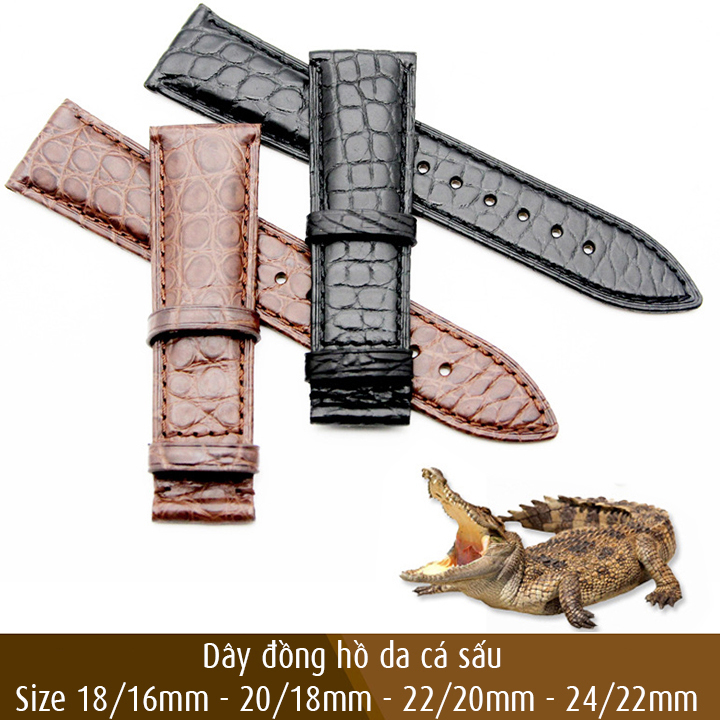 Dây đồng hồ nam size 18mm, 20mm, 22mm, 24mm, da cá sấu mềm, đẹp D1813 (Không có bao gồm khóa)