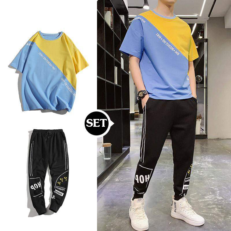 Bộ Quần Áo Nam Mùa Hè Phối Hai Màu Sành Điệu Phong Cách Đường Phố Trẻ Trung Cá Tính HNDC V2 TrangStore MEN QA 106V1