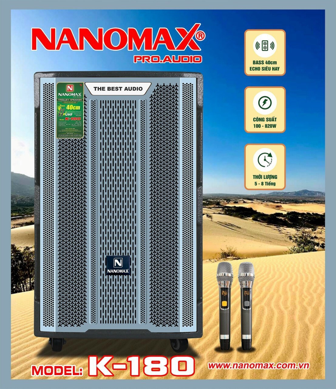 Loa kéo karaoke công suất lớn | loa kéo nanomax bluetooth sk-180 | loa 5 tấc bass 40 tặng 2 mic đọc được usb thẻ nhớ công suất 950w có bánh xe cao cấp rt2